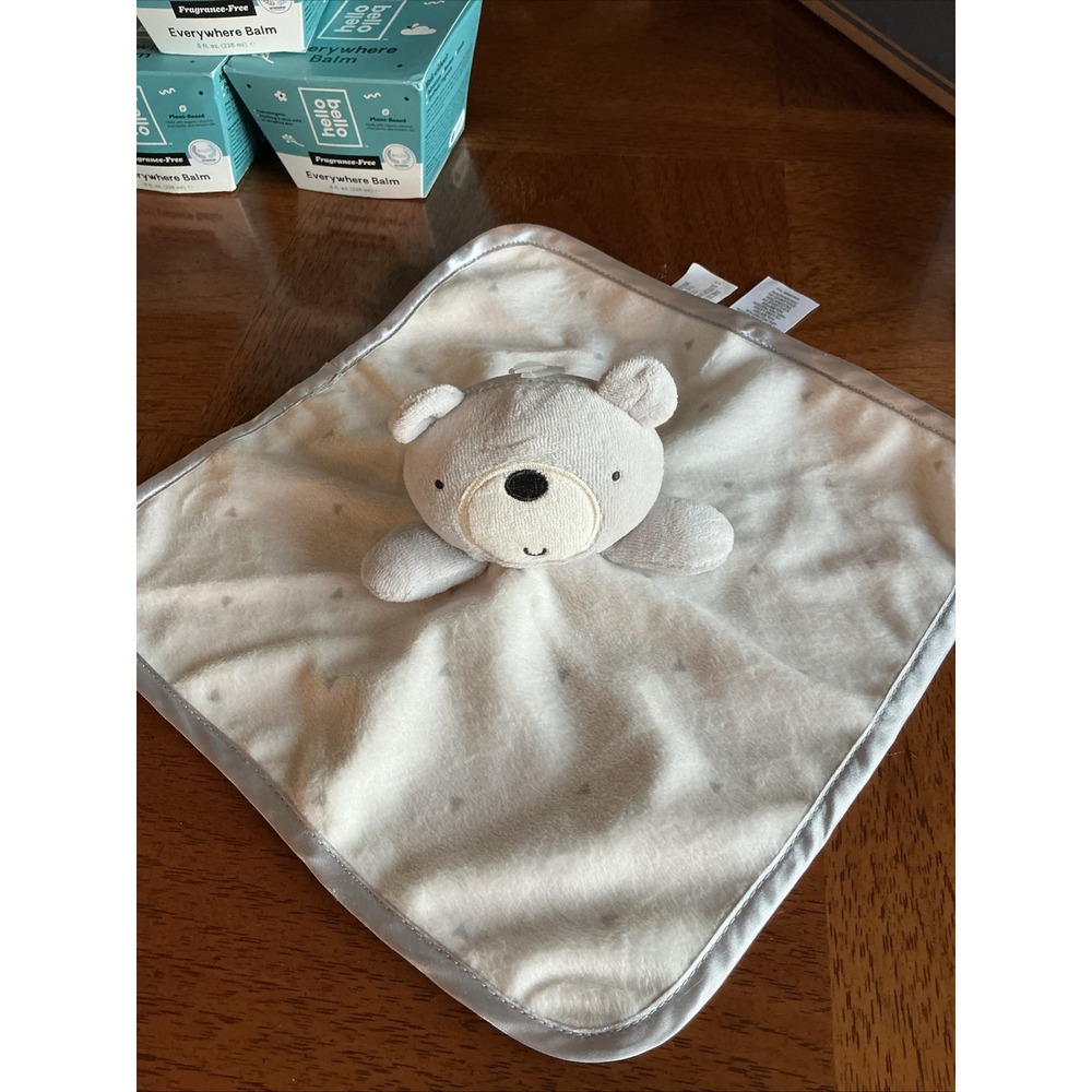 Wonder Nation Bear Security Blanket Baby OS Gray White Heart Print Plush Lovey